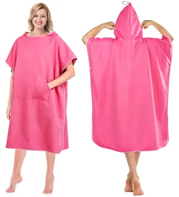 Productafbeelding van Handdoekponcho voor Volwassenen, microvezel, roze, als omkleedhulp