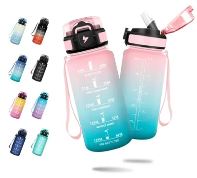 Productafbeelding van JAPORIA drinkfles, 500 ml, waterfles met rietje, waterfles voor koolzuurhoudende dranken