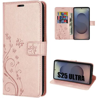 Image de Coque pour Samsung Galaxy S25 Ultra, Protection Antichoc Anti-Rayures CuirPolyuréthaneRose Motif Relief Floral