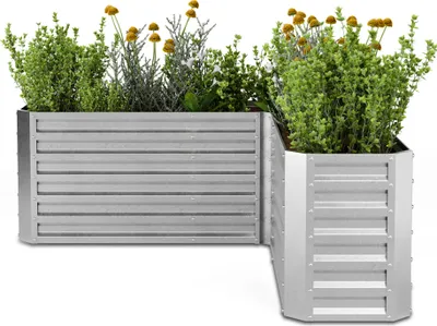 Obrázok produktu pre Blumfeldt vyvýšený záhradný záhon 160x160, vyvýšený záhradný záhon v tvare L, 742 L, pozinkovaná oceľ odolná voči poveternostným vplyvom, ergonomický a odolný voči korózii, s otvoreným dnom pre optimálne odvodnenie a jednoduchú montáž