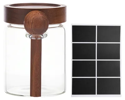 Image de Pot en verre avec couvercle en bois et cuillère, 800 ml, pour la cuisine