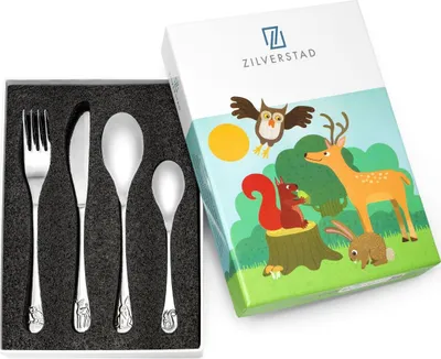 Produktbild von Kinderbesteckset mit Gravur Waldtiere | Größe: 170x180x170x135mm | Artikelnummer: ZV6829030