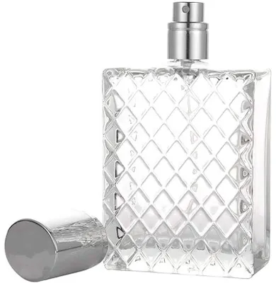Produktbild von Parfümflasche 100 Ml, Quadratisch, Durchsichtiges Glas, Nachfüllbar, Für Reise Und Zuhause