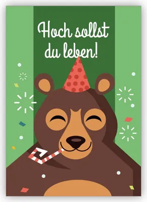 Produktbild von Lustige Geburtstagskarte mit Bär und Partyhut: Hoch sollst du leben!