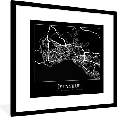 Produktbild von MuchoWow® Gerahmtes Poster Stadtplan - Istanbul - Karte 40x40 cm - Poster mit Schwarzem Bilderrahmen Wandposter Rahmen Foto Bilder - Poster - Plakat im Rahmen