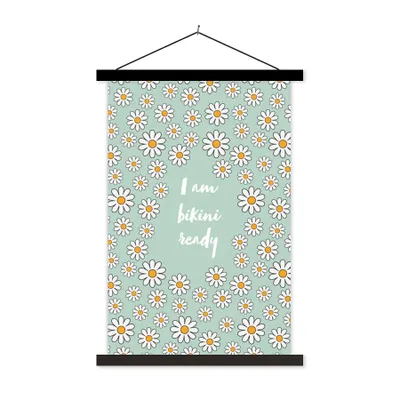 Produktbild von MuchoWow® Textilposter Ich bin bereit für den Bikini - Blumen - Grün - Zitat 120x180 cm mit schwarzem Rahmen - Fotos
