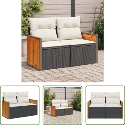 Zdjęcie produktu dla The Living Store sofa ogrodowa z poduszkami 2-osobowa czarny polirattan