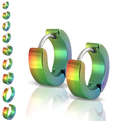 Produktbild von Edelstahl Klappcreolen Ohrringe Uni Silber oder Schwarz - regenbogen Ø 14mm / 3mm breit