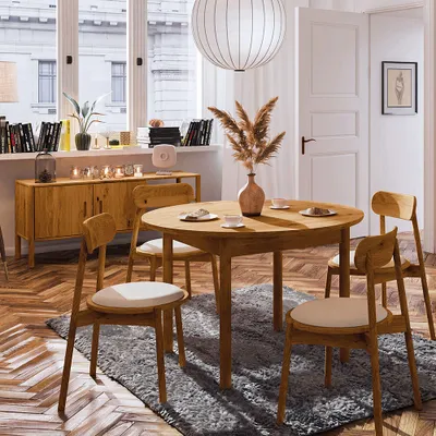 Produktbild von Esszimmer Set in Eiche massiv geölt PORI-165 6-teilig mit rundem Esstisch