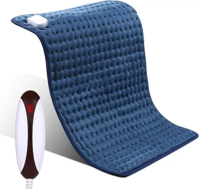 Obrázek produktu pro Elektrická vyhřívací podložka – vyhřívací podložka na záda – uvolňuje svaly – automatické vypnutí – 50 x 60 cm – tmavě modrá