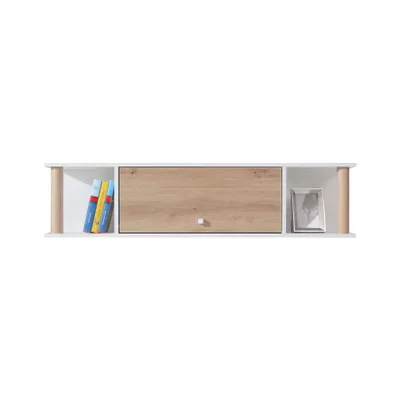Produktbild von Hängeregal FIGO 125 cm Wandregal mit 1 Tür und mit 2 offenen Regalen, Bunt - Weiß/Eiche Artisan/Grau
