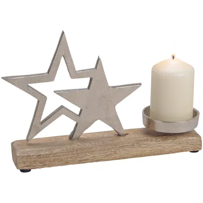 Image de Porte-bougies étoiles bois & métal 25 cm