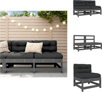 Produktbild von vidaXL Mittelsofas mit Kissen 2 Stk. Grau Massivholz Kiefer -  Gartensofaelemente
