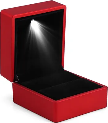 Produktbild von Edles Ring-Etui Ring-Schatulle Ringbox Schmucketui Schmuckschachtel Ringschachtel beleuchtet  rot-schwarz