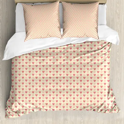 Produktbild von ABAKUHAUS Romantisch Bettbezug Set, Weiche farbige Herzen in der Liebe Valentines Day Repetitive Pattern, 155 x 220 cm + 80 x 80 cm, Blassgelb Hellrosa