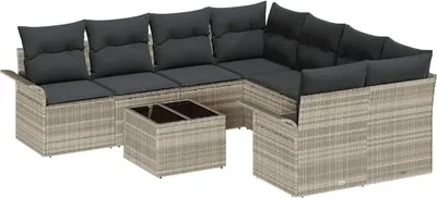 Immagine prodotto di Set divano da giardino vidaXL, 9 pezzi, in polyrattan grigio chiaro e grigio scuro