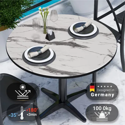 Produktbild von COMPACT | Gastro HPL Tischplatte | Ø 60 cm | Weiß-Marmor | Rund | Gastro HPL Tischplatte
