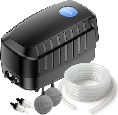 Image de SunSun CAP-20 Pompe Aquarium à Air 8W Bulleur 8 m³ Débit 13 L/min Longueur 3m 2x Pierre à bulle 2x Clapet ani-retour 4 Sorties d’air Aérateur Diffuseur Aquariophilie Poissons Bassin Jardin Aquaculture