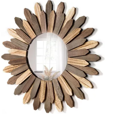 Immagine prodotto di Specchio da parete in stile boho, con cornice in legno tricolore, 53 cm