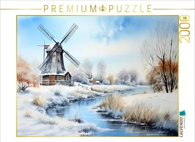 Produktbild von CALVENDO Puzzle Winterliche Landschaft mit Windmühle | 2000 Teile Lege-Größe 90x67cm Foto-Puzzle für glückliche Stunden
