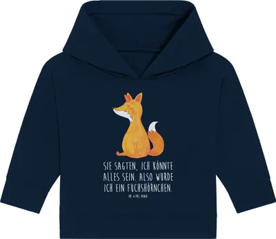 Produktbild von Mr. & Mrs. Panda Organic Baby Hoodie Einhorn Wunsch 24. - 36. Monat - French Navy - Geschenk, Unicorn, Fuchshörnchen, Einhörner, Kapuzensweatshirt, Kapuzenshirt, Unicorns