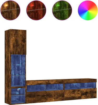 Produktbild von vidaXL 4-tlg. Wohnwand mit LED-Beleuchtung Räuchereiche Holzwerkstoff