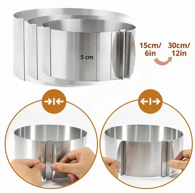 Produktbild von Elalove Verstellbarer Tortenring, 5 cm hoch, Backring mit Handgriff und Skala, B