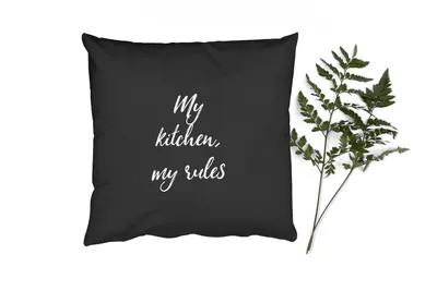 Produktbild von MuchoWow® Zierkissen Sofakissen Wohnzimmer Dekokissen 50x50 cm Zitate - Kochen - Meine Küche, meine Regeln - Sprichwörter - Komfort - Sofakissen