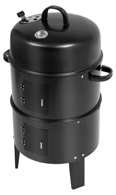 Image de Barbecue/fumoir 3-en-1 - Barbecue d'extérieur - Deux niveaux - Avec thermomètre - Clapets d'aération réglables - Noir