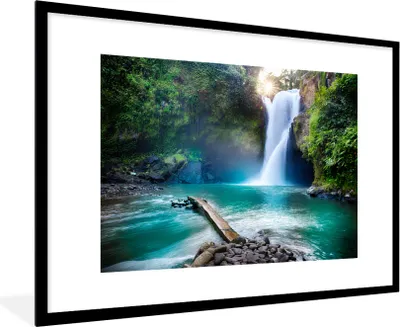 Produktbild von MuchoWow® Gerahmtes Poster Wasserfall - Steine - Landschaft - Pflanzen - Wasser 90x60 cm - Poster mit Schwarzem Bilderrahmen Wandposter Rahmen Foto Bilder - Wanddekoration - Fotos