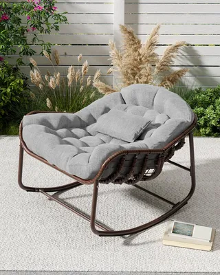 Immagine prodotto di Sedia a dondolo Papasan - Cuscino imbottito grigio