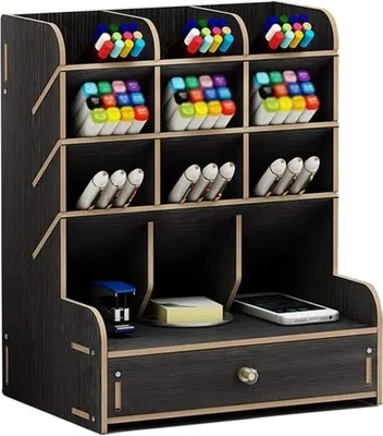 Produktbild von Welikera Organizer, Schreibtisch-Organizer aus Holz, multifunktionale Schublade, Schrein, Schreibtisch-Aufbewahrungsbox, Stifthalter, Schwarz