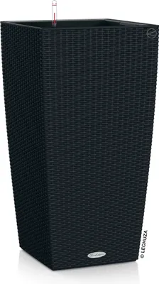 Produktbild von LECHUZA-Pflanzgefäß CUBICO Cottage 40 Graphitschwarz | Pflanzgefäß mit Bewässerungssystem | Flechtoptik | 39,5 x 39,5 x 75,5 cm | 15253