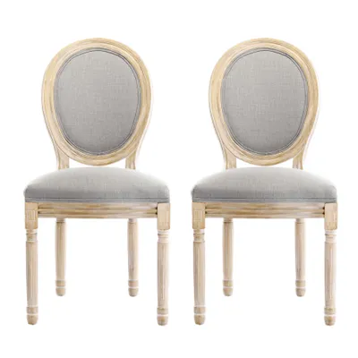 Produktbild von HomeMiYN Esszimmerstühle x2: Beige Rahmen, graues Mischgewebe - 56x50x94,5 cm