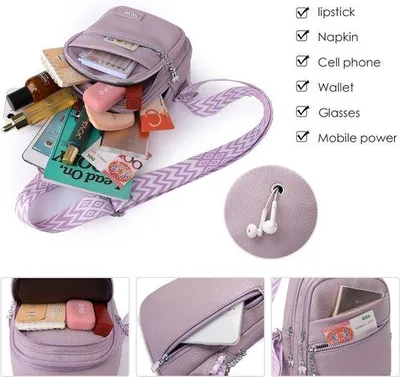 Imagen del producto de Uniqoos® Bolso bandolera para mujer, tipo bandolera, color , 19x7x30 cm, 5 compartimentos con cremallera, correa ajustable de 78 a 130 cm