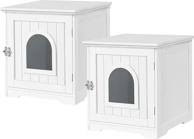Produktbild von Yaheetech 2er Set Katzentoilette Katzenklo Schrank Katzenhaus Holz Katzenhöhle Einzeltür Katzenkommode großer Stauraum Weiß