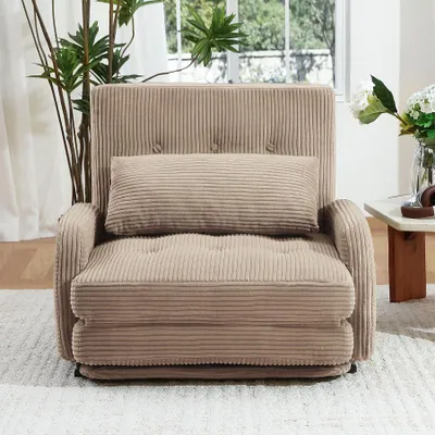 Produktbild von Bodenhohes Sofa,- mit Schlaffunktion, erhältlich in verschiedenen Farben, moderner Cordstoff, Khaki