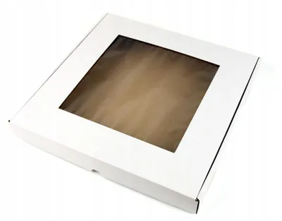 Produktbild von 31x26x3 cm Box mit Fenster quadratisch - Weiß - 5er Set, Schachtel mit Fenster, Verpackung mit Sichtfenst