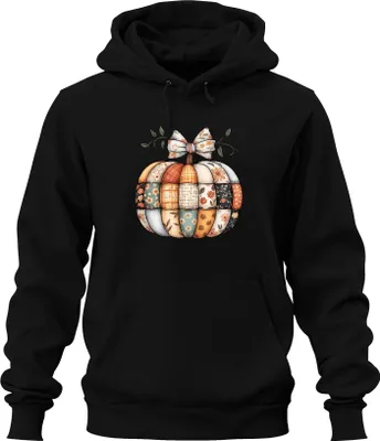 Produktbild von Patchwork Kürbis Herbst Boho Vintage Blumen Landhaus Shabby Chic Uni Hoodie Kapuzenpullover, Schwarz, XL