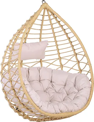 Produktbild von BELIANI Hängesessel Beige Rattan inkl. Kissen Korbsessel Outdoor Indoor Boho Stil