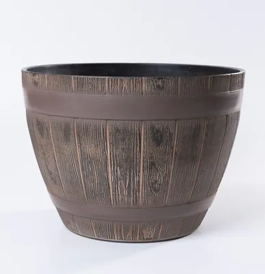 Produktbild von Jinfa 1 Blumenkübel aus Kunststoff in Holzoptik | Farbe: Eiche | Design: Weinfass | Ø 38 cm