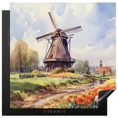 Produktbild von KitchenYeah© Herdabdeckplatte Mühle - Niederlande - Kunst - Landschaft - Niederlande , 78x78cm, Küche Deko, Glaskeramikkochfeld Herdabdeckung, Abdeckplatte fùr Kochfeld
