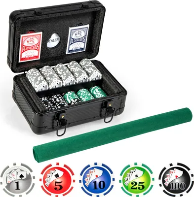Produktbild von DREAMADE Pokerkoffer mit 300 Pokerchips & Spielmatte & Dealer-Button & 2 Kartendecks, Komplett Poker Set, Pokerset Profi Texas Hold'em (300 Chips)