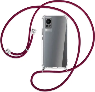 Produktbild von Handykette Backcover-Schutzhülle mit Band (Metall silberfarben) für vivo X60 - dunkelrot