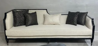 Produktbild von Casa Padrino Luxus Art Deco Sofa Naturfarben / Schwarz / Gold - Wohnzimmer Sofa - Wohnzimmer Möbel - Art Deco Möbel - Luxus Möbel - Art Deco Einrichtung - Luxus Einrichtung