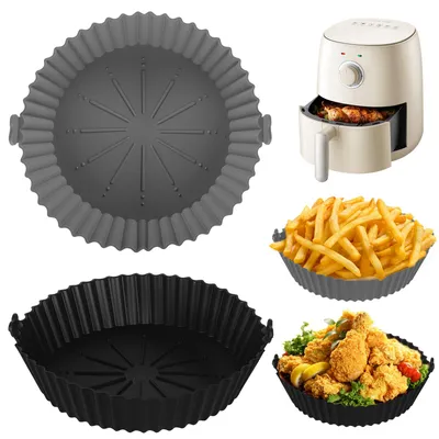 Image de Moules en silicone pour friteuse à air chaud - Réutilisables - Accessoires de cuisson - Lot de 2 - Noir