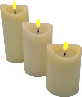 Produktbild von Bambelaa! LED-Kerzen mit Jelly-Effekt 3er Set mit Timer batteriebetrieben flackernde LED Flamme warmweiß Realistische Deko-Kerzen für Innen ca. 10 x 12,5 x 15 cm
