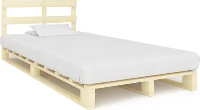 Produktbild von Bett "Pommelsbrunn" aus Kiefer-Massivholz in Natur. Abmessungen (L/B/H) 200x120x65 cm