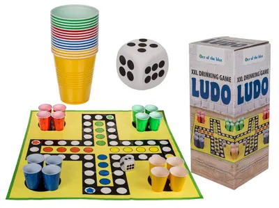 Imagen del producto de Juego de beber XXL Ludo, 16 vasos de 300 ml, cubos de espuma, 90 x 90 cm, ideal para fiestas