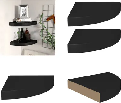 Zdjęcie produktu dla vidaXL Narożne półki pływające 2 szt. czarne 25x25x3,8 cm MDF - Półka ścienna - Półki ścienne - Pływająca półka ścienna - Pływająca półka ścienna